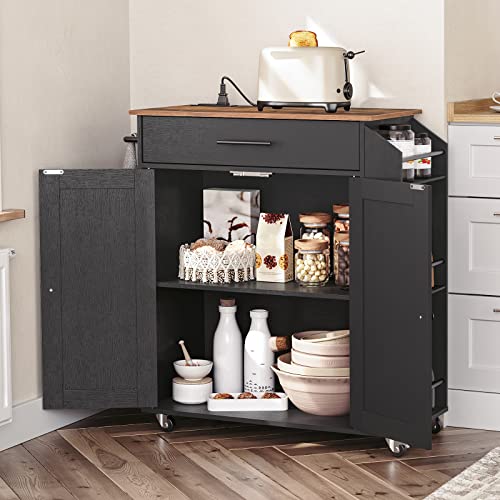 HOOBRO Kitchen Island with Power Outlet, Storage Island with Spice Rack and Drawer, Rolling Kitchen Cart on Wheels, for Home, Dining Room, Rustic Brown and Black - color: Rustic Brown + Black