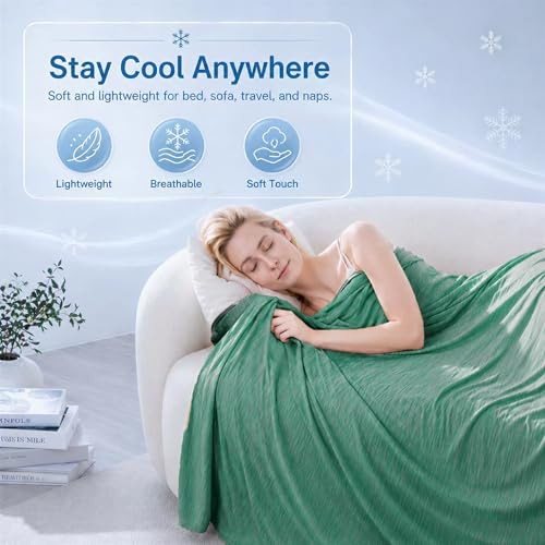 Cooling Blanket for Hot Sleepers - Lightweight Breathable Cool Cold Blanket - Keep Cool for Night Sweats, Soft Thin Ice Throw Blankets for Bed Couch Sofa, (Green, 50"x70") - color: Green, size: Throw-50"x70"