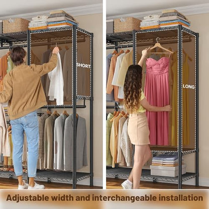 Raybee Clothes Rack Heavy Duty 1100 LBS Capacity Clothing Racks for Hanging Clothes Adjustable Garment Rack,17.7" D x 75.8" W x 76.9" H Black - color: Black, size: 75.8" W x 17.7" D x 76.9" H