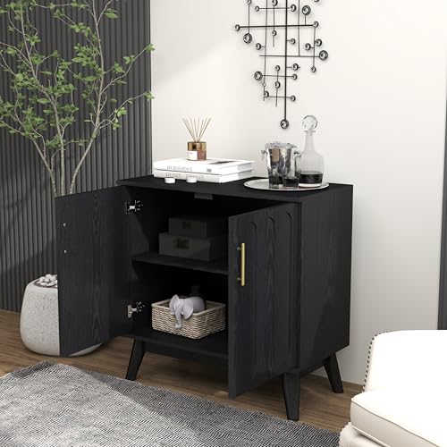 Black Sideboard Buffet, Small Storage Cabinet with Doors and Shelves for Living,Kitchen - color: Black