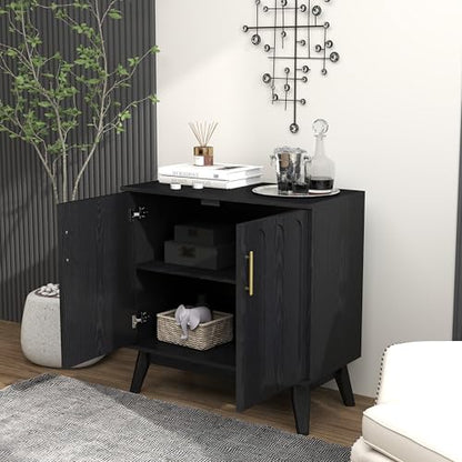 Black Sideboard Buffet, Small Storage Cabinet with Doors and Shelves for Living,Kitchen - color: Black