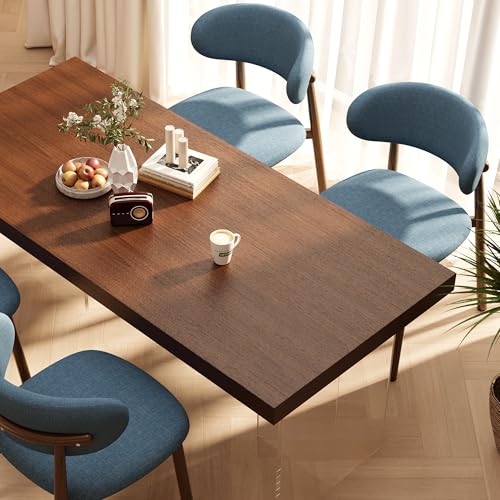Kitchen Dining Chairs Set of 2 Modern Soft Linen Farmhouse Dining Room Chair with Metal Leg, Blue/Walnut - color: 18 Inch Blue/Walnut Linen