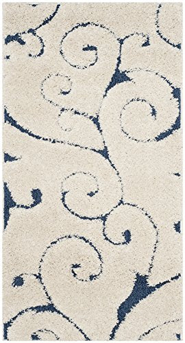 SAFAVIEH Florida Shag Collection Accent Rug - 2'3" x 4', Cream & Blue, Scroll Design, Non-Shedding & Easy Care, High-Low Plush Pile, Ideal for Bedroom, Foyer, Hallway (SG455-1165-24) - color: Cream/Blue, size: 2'3" x 4' (Rectangular)