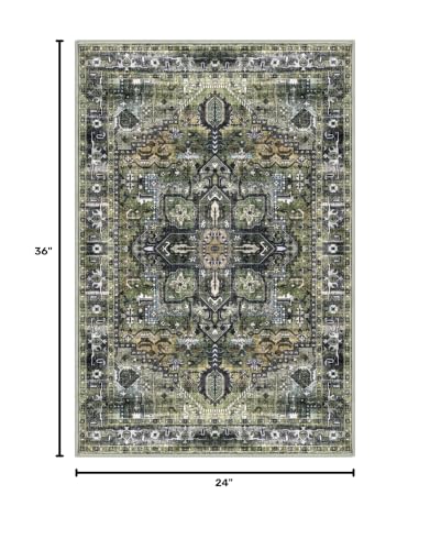KOZYFLY Small Area Rug 2x3 Ft Rugs for Entryway Washable Boho Entry Rug Non Slip Door Mat Indoor Entrance Faux Wool Vintage Printed Kitchen Rug Throw Rugs for Entrance Kitchen, Moss Green/Olive Grove - color: Moss Green/Olive Grove, size: 2' x 3' (Rectang