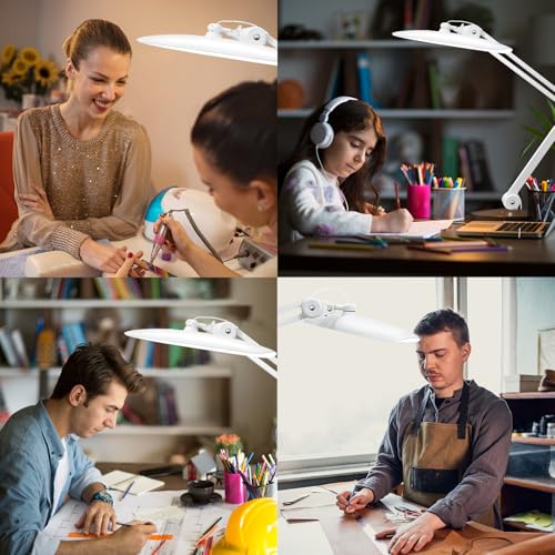 20" LED Desk Lamp with Clamp, 24W CCT Adjustable Dimmable Nail Light for Desk, 120 LEDs Metal Swivel Arm Daylight for for Nail Tech Task Home Office Reading Architect Craft, White - color: White