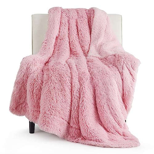 Bedsure GentleSoft Fluffy Pink Throw Blanket, Pink Decor Cozy Gifts for Teenage Girls, Soft Fuzzy Plush Thick Warm Furry Sherpa Fleece Faux Fur Throw Blanket for Couch, Cute Stuff for Women, 50x60 - color: 04- Pink, size: Throw (50" X 60")
