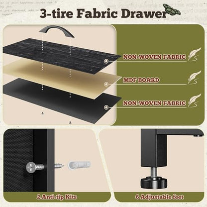 55" W Dresser for Bedroom with 9 Drawers LED, Power Outlets Fits 65" TV | TV Stand for 45, 55, 65 Inch TV Sturdy Long Chest of Drawers with Extra 2 Wooden Shelves Steel Frame Grain Black - color: Grain Black