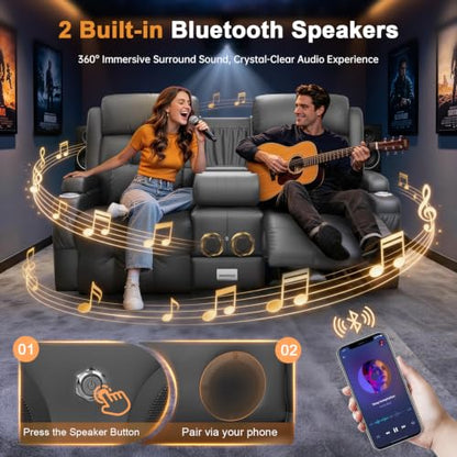 Home Theater Seating, Power Loveseat Recliner Sofa with Massage & Heat | Wall Hugger Reclining Loveseat with USB, RV Couch with LED Lights, Flip Backrest, Cup Holders for Movie Theater, Gaming Room - color: Dark Gray, size: 72" - 2 Seats