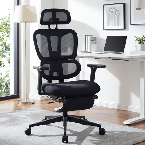 Ergonomic Office Chair with Footrest, 90-135° Reclining High Back Desk Chair with Lumbar Support, 2D Headrest, 4D Armrests, Computer Chair for Long Hours, Black - color: Black