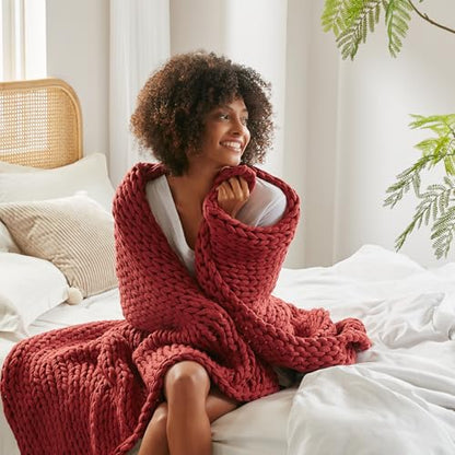 Madison Park Chunky Double Knit All Season Throw Blanket, 50 x 60, Red | Ultra Soft, Acrylic, Cozy Warmth for Sofa or Bed, Lightweight, Boho, OEKO-TEX Certified - color: Red