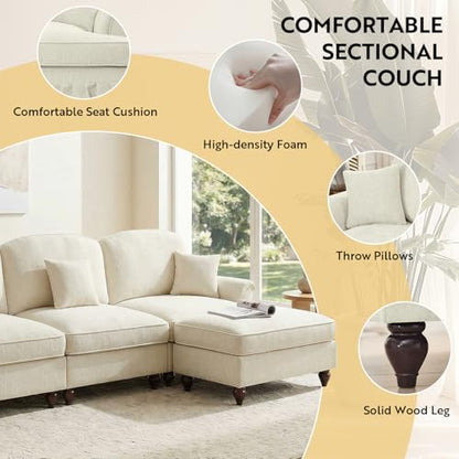 Modular Sectional Sofa Couch, Comfy Chenille Sofa with Removable Ruffled Skirt, Flared Armrests, Sturdy Legs, Convertible Sectional for Living Room, Bedroom, Apartment (Beige) - color: Beige, size: 107.1 Inch L