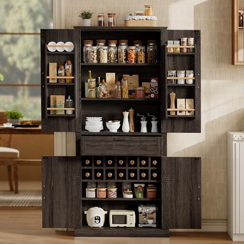 Ball & Cast 71 Inch Farmhouse Kitchen Pantry Cabinet, Brown | Adjustable shelves, microwave shelf, Bottle Storage & Drawer Storage, for Kitchen, Dinging Room - color: Rustic Brown, size: 31.5in W