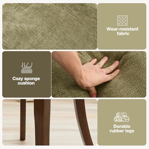 UVV Wooden Dining Chairs Set of 2, Mid Century Modern Chenille Upholstered Dining Room Chair Kitchen Chairs, Farmhouse Dinner Chair with Solid Wood Legs for Kitchen Dining Room, Green - color: Green, size: Set of 2