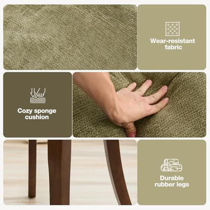 UVV Wooden Dining Chairs Set of 2, Mid Century Modern Chenille Upholstered Dining Room Chair Kitchen Chairs, Farmhouse Dinner Chair with Solid Wood Legs for Kitchen Dining Room, Green - color: Green, size: Set of 2