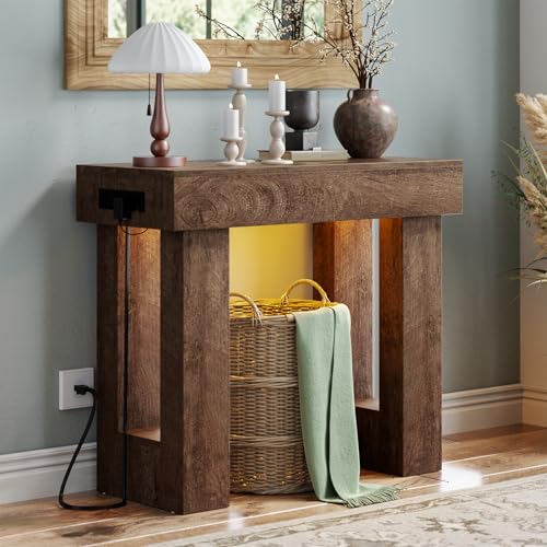 Unikito 39" Entry Table with Power Outlet & Sensor Light, Rustic Oak | Narrow Foyer Table with Open Storage, Wooden Console Table, Versatile Modern Entryway Tables for Entrance/Hallway/Living Room - color: Rustic Oak, size: 39IN