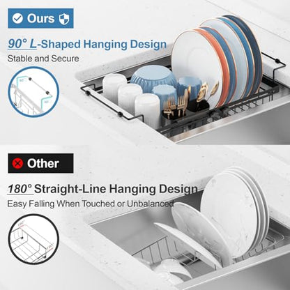 Dish Drying Rack Over the Sink - Expandable Drainer with Cup Holder | Twist-Lock Adjustment, Removable Utensil Holder, Handles with Non-Slip Beads, Rust-Resistant, Space-Saving for Kitchen