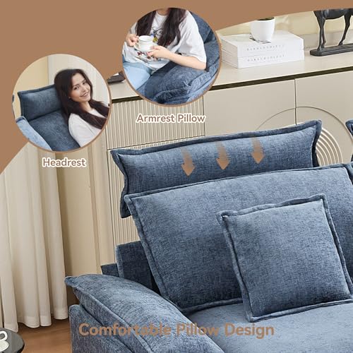 72'' Cloud Modern Loveseat Couch with Detachable Headrest, Modular Sectional Sofa Couch Deep Love Seat, Oversized 2 Seater Chenille Comfy Sofa with Armrests for Living Room, Blue - color: Blue, size: Loveseat
