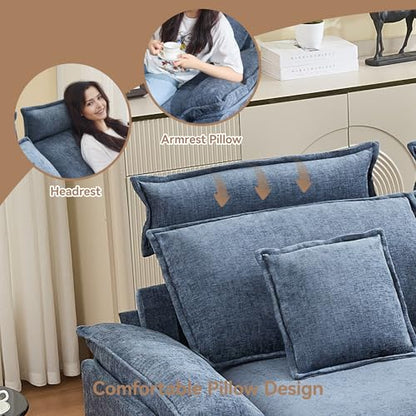 72'' Cloud Modern Loveseat Couch with Detachable Headrest, Modular Sectional Sofa Couch Deep Love Seat, Oversized 2 Seater Chenille Comfy Sofa with Armrests for Living Room, Blue - color: Blue, size: Loveseat