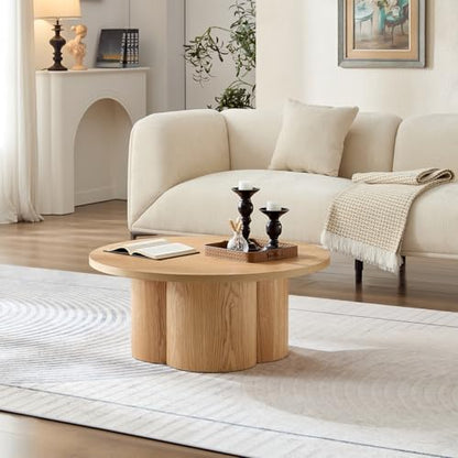 Round Coffee Table, Modern Accent Wood Tea Table for Living Room, Office, Apartment 33.07 Inch - color: 33.07" Floral-natural