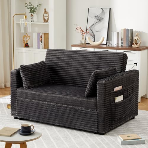 Garvee Loveseat Sleeper Sofa Bed, Pull Out Sofa Bed with Charging Ports | 55'', with Pull Out Couch and Adjustable Backrest, 2 Charging Stations, Side Pockets for Living Room, Dark Grey - color: Dark Grey