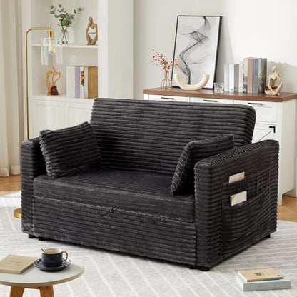 Garvee Loveseat Sleeper Sofa Bed, Pull Out Sofa Bed with Charging Ports | 55'', with Pull Out Couch and Adjustable Backrest, 2 Charging Stations, Side Pockets for Living Room, Dark Grey - color: Dark Grey