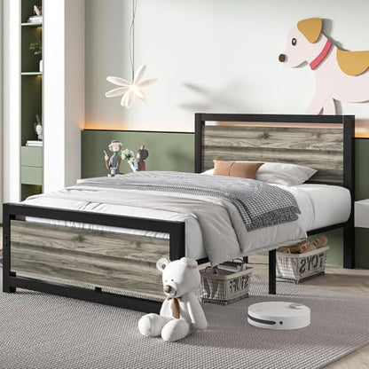 Twin Size Bed Frames, Twin Bed Frames with Headboard and Footboard, Heavy Duty Metal Twin Platform Bed Frame, Noise-Free, No Box Spring Needed, Easy Assembly, Wash Grey - color: Wash Grey, size: Twin