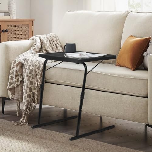 Athena Collection Adjustable TV Tray Table, Black | Small Folding Table, 6 Adjustable Height & 3 Level Tilting Tabletop Laptop Desk for Living Room Small Space on Couch Sofa Bed - color: Black