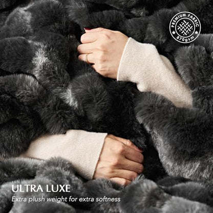 Faux Rabbit Fur Bubble Throw Blanket, 60"x80", Marble Black | Ultra Soft, Luxury Faux Rabbit Fur Throw, Thick Warm Bubble Blanket, Cozy Fluffy Reversible, for Bed, Couch, Chair, Sofa - color: Black Marble, size: 60"x80"
