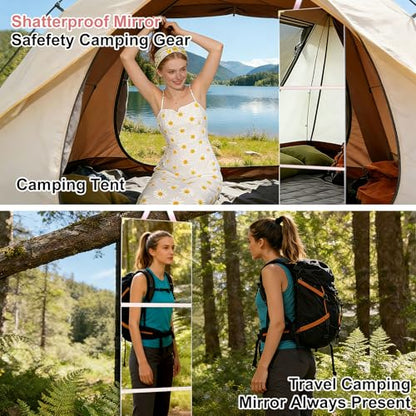 49 x 12 Inches Foldable Portable Full Length Mirror for Travel, Shatterproof Trifold Hanging Folding Mirror for Camping, Dance Bag with Garment Rack, Makeup Full Body Over the Door, Large, RV, Pink