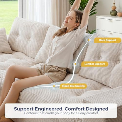 MAXYOYO Boneless Couch, 96-Inch L-Shaped Cloud Couch with Ottoman | Beige Layered Cushioning and Flexible Modules Create an Upholstered Sofa in a Box with No Assembly for Spacious Living Rooms. - color: Beige, size: 96" L Shape
