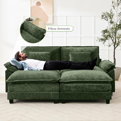 86" Modular Sectional Sofa, Comfy Deep Cloud Couch with Ottoman | Couches for Living Room, Sofa Bed, Modular Couch, Deep and Wide Seat, Chenille Sofa Sleeper with Throw Pillows, Green - color: Green, size: 86 Inch 4