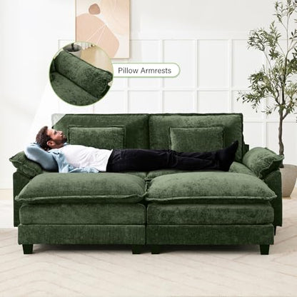 86" Modular Sectional Sofa, Comfy Deep Cloud Couch with Ottoman | Couches for Living Room, Sofa Bed, Modular Couch, Deep and Wide Seat, Chenille Sofa Sleeper with Throw Pillows, Green - color: Green, size: 86 Inch 4
