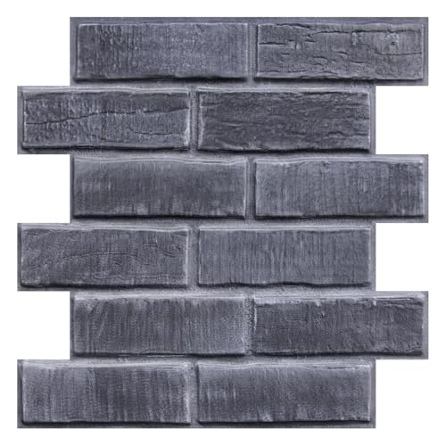 3D Faux Brick Wall Panels Peel and Stick, 10 Pcs 11.8" x 11.8" - color: Gray