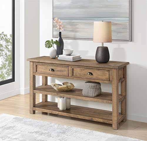 Martin Svensson Home Monterey Solid Wood Sofa Console Table, Natural | Farmhouse Style, Pine Wood, Two Drawers, Two Open Shelves for Storage - color: Reclaimed Natural