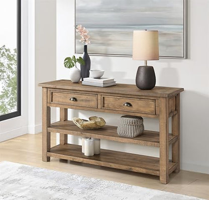 Martin Svensson Home Monterey Solid Wood Sofa Console Table, Natural | Farmhouse Style, Pine Wood, Two Drawers, Two Open Shelves for Storage - color: Reclaimed Natural