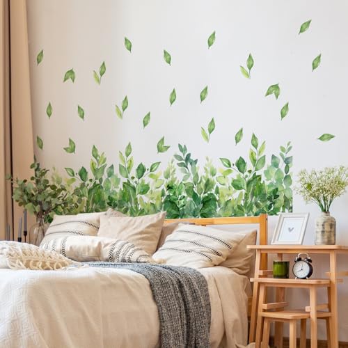 3 Pieces Green Leaves Wall Decals Vinyl Green Vines Wall Stickers Removable Art Murals Peel and Stick Leaves Decor for Girls Bedroom Living Room Nursery - style: Leaves