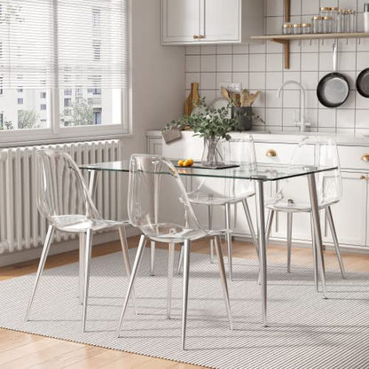 Baysitone Clear Dining Chairs Set of 4, Modern Kitchen Chairs with Transparent Seat, Acrylic Accent Side Chairs with Metal Legs for Dining Room, Kitchen, Living Room with Silver - color: Silver, size: Set of 4