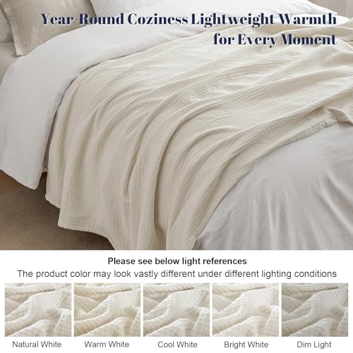 PHF 100% Cotton Muslin Throw Blanket 50" x 60", 4-Layer Lightweight and Breathable Blanket, Luxuriously Soft Gauze Throws for Couch Bed Sofa, Ideal Gift Choice, Oat Milk (Pack of 2) - color: Oat Milk, size: Throw(50"X60") (Pack of 2)