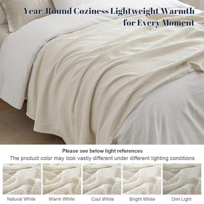 PHF 100% Cotton Muslin Throw Blanket 50" x 60", 4-Layer Lightweight and Breathable Blanket, Luxuriously Soft Gauze Throws for Couch Bed Sofa, Ideal Gift Choice, Oat Milk (Pack of 2) - color: Oat Milk, size: Throw(50"X60") (Pack of 2)