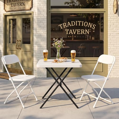 27'' Square Folding Table, Foldable Table No Assembly 400lbs Weight Capacity, Heavy Duty Portable Picnic Card Table for Camping, Patio, Dining, Indoor, Outdoor(White) - color: White, size: 27inch-1 Pack