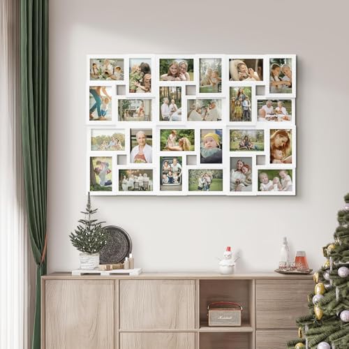 J.M.Deco Collage Picture Frames for Wall 24 Slots, Large Photo Frame Gallery Puzzle Collage Wall Hanging for 4 x 6 Photo, Christmas Gift for Family or Friends - Pure White - color: White, size: 24 Opening