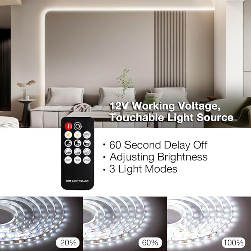 66ft White LED Strip Lights with Remote, 6500K Dimmable 12V LED Light Strip, 1200 LEDs Flexible Cuttable Tape Lights for Bedroom Kitchen Cabinet Ceiling Lighting - size: 66ft-White Light Strip