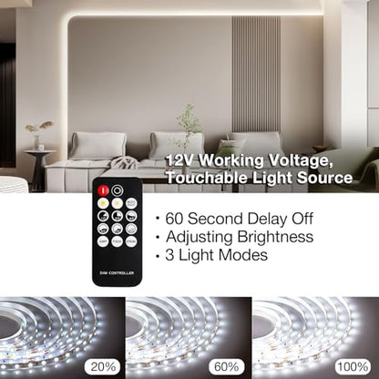 66ft White LED Strip Lights with Remote, 6500K Dimmable 12V LED Light Strip, 1200 LEDs Flexible Cuttable Tape Lights for Bedroom Kitchen Cabinet Ceiling Lighting - size: 66ft-White Light Strip