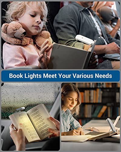DEWENWILS USB Rechargeable Book Reading Light, 3000K Warm White, Brightness Adjustable Clip on LED Bookmark Lamp at Night in Bed, Portable Booklight for Bookworms, Kids - color: White