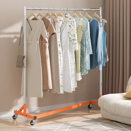 VEVOR Z Rack, 300 lbs Industrial Grade Z Base Garment Rack, 24" x 63" x 71" Clothes Rack, Sturdy Steel Heavy Duty Clothing Rack w/Lockable Casters for Home Garment Store Orange - style: 1 Pack