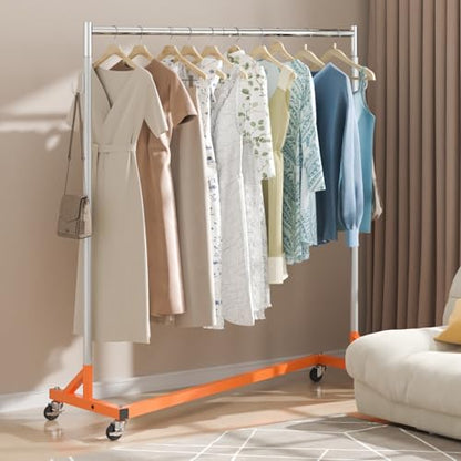 VEVOR Z Rack, 300 lbs Industrial Grade Z Base Garment Rack, 24" x 63" x 71" Clothes Rack, Sturdy Steel Heavy Duty Clothing Rack w/Lockable Casters for Home Garment Store Orange - style: 1 Pack