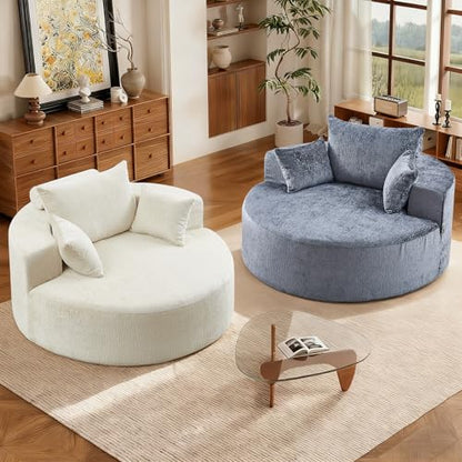 55" Oversized Round Chaise Longue Chair Indoor, Upholstered Chenille Circle Single Cloud Reading Sofa Chair Deep Seat Modern Boneless Sleeper Couch No Assembly Required, Grey - color: Grey, style: 55"Chenille