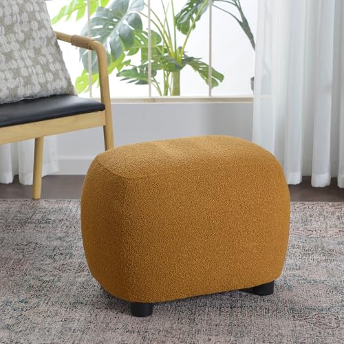 KINWELL Round Boucle Upholstered Ottoman Chair Padded Seat Footstool, Brown | Easy Assembled Modern Soft Sofa Couch Loveseat Chair Footrest, Extra Seating for Bedroom Entryway, 18.5" D x 23" W x 16.5" H - color: Brown