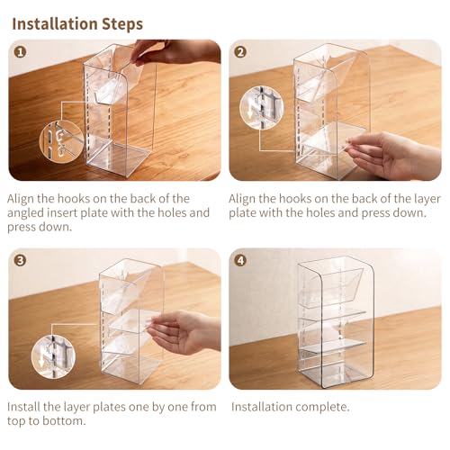 PAVSTINE Medicine Cabinet Organizer with Adjustable Dividers, Clear Vertical Layered Backward Slanting Shelves for Makeup Brush/Lip Gloss/Mascara Storage (3-Tier Slant-Gentle Slant) - size: 3-Tier Slant-Gentle Slant