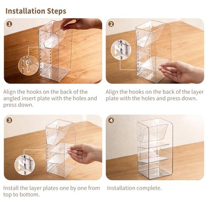 PAVSTINE Medicine Cabinet Organizer with Adjustable Dividers, Clear Vertical Layered Backward Slanting Shelves for Makeup Brush/Lip Gloss/Mascara Storage (3-Tier Slant-Gentle Slant) - size: 3-Tier Slant-Gentle Slant